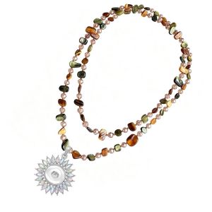 Bohemian Natural Shell Crystal Stacked Necklace Double Layer 20mm snap button jewelry