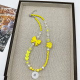 Colored bead necklace acrylic smiling face love bow cartoon student collarbone chain 20mm snap button jewelry