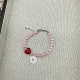 Green pink cat eye stone heart-shaped necklace bracelet collarbone chain for women 20mm snap button jewelry