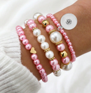 CCB Round Bead Imitation Pearl Love Bead Bracelet 4-piece Set 20mm snap button jewelry