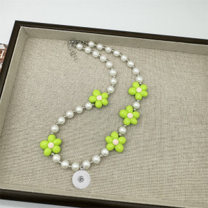 20mm snap button jewelry Flower frosted pearl necklace, cute girl's heart necklace, children's necklace