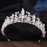 New Bridal Headpiece White Crystal Handmade Beaded Bridal Princess Crown Wedding Dress Accessories Wedding Accessories
