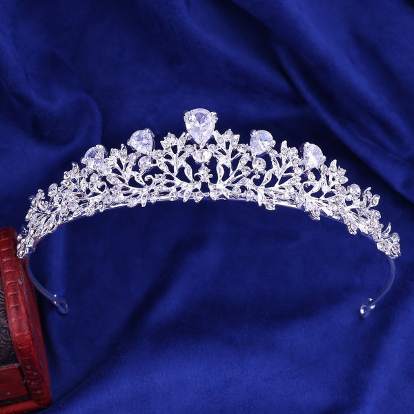 Zircon Bridal Crown Alloy Water Diamond Leaves Inlaid Zircon Headband Headwear Crown