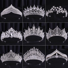 Bridal Wedding Dress White Wedding Dress Crown Baroque Hair Accessories Women Adult Crown Headwear Silver White