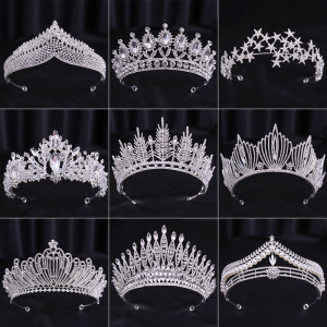 Bridal Wedding Dress White Wedding Dress Crown Baroque Hair Accessories Women Adult Crown Headwear Silver White