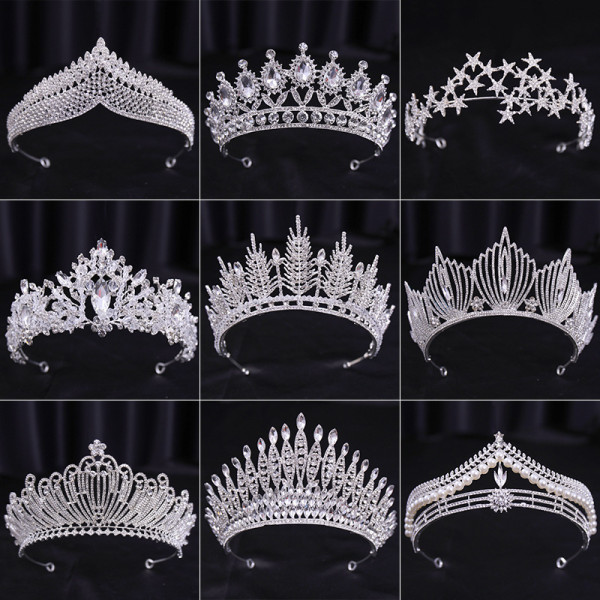 Bridal Wedding Dress White Wedding Dress Crown Baroque Hair Accessories Women Adult Crown Headwear Silver White