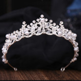 New Bridal Headpiece White Crystal Handmade Beaded Bridal Princess Crown Wedding Dress Accessories Wedding Accessories