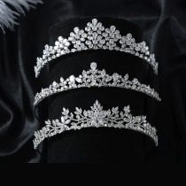 Wedding Hairband - Luxury Zircon and Diamond Hair Accessory with Crown Design for Bridal Gowns