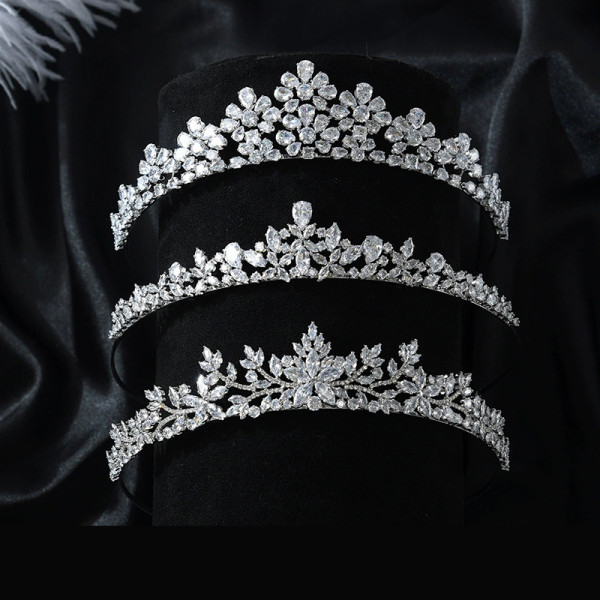 Wedding Hairband - Luxury Zircon and Diamond Hair Accessory with Crown Design for Bridal Gowns
