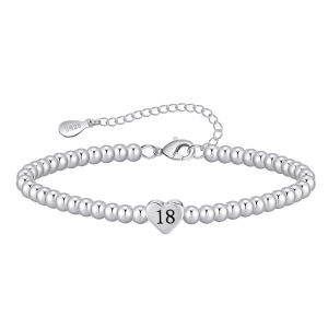 Birthday Bracelet Stainless Steel Silver Beads Heart shaped Letter Beads Adjustable Bracelet Women's Love