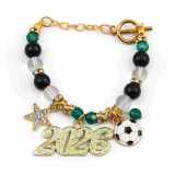 World Cup bracelet with gold football and diamond studded pentagram pendant, adjustable chain, 2026 World Cup football bracelet