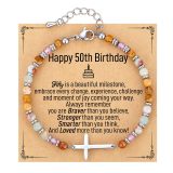 Natural Pine Stone Bracelet Stainless Steel Cross 4mm Picture Stone Powder Crystal Bracelet African Pine Cross Bracelet