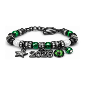 World Cup bracelet with gold football and diamond studded pentagram pendant, adjustable chain, 2026 World Cup football bracelet