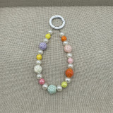 Macaron colored beaded mobile phone chain, cute love flower butterfly pendant, girl's heart pearl bag ornament