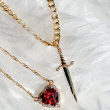 Valentine's Day One Arrow Heart piercing Love Dagger Sword Pendant Double layer Love Necklace Anime Alloy Jewelry