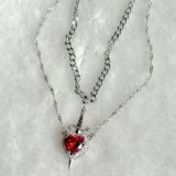 Valentine's Day One Arrow Heart piercing Love Dagger Sword Pendant Double layer Love Necklace Anime Alloy Jewelry
