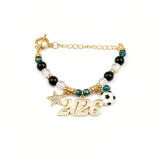 World Cup bracelet with gold football and diamond studded pentagram pendant, adjustable chain, 2026 World Cup football bracelet