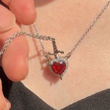 Valentine's Day One Arrow Heart piercing Love Dagger Sword Pendant Double layer Love Necklace Anime Alloy Jewelry