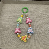 Macaron colored beaded mobile phone chain, cute love flower butterfly pendant, girl's heart pearl bag ornament