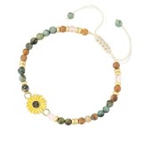 4mm natural stone bracelet with gold spacer beads, flat knot weaving, sunflower bracelet, gold bracelet