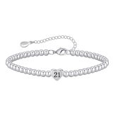 Birthday Bracelet Stainless Steel Silver Beads Heart shaped Letter Beads Adjustable Bracelet Women's Love