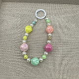 Macaron colored beaded mobile phone chain, cute love flower butterfly pendant, girl's heart pearl bag ornament