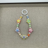 Macaron colored beaded mobile phone chain, cute love flower butterfly pendant, girl's heart pearl bag ornament