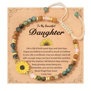 4mm natural stone bracelet with gold spacer beads, flat knot weaving, sunflower bracelet, gold bracelet