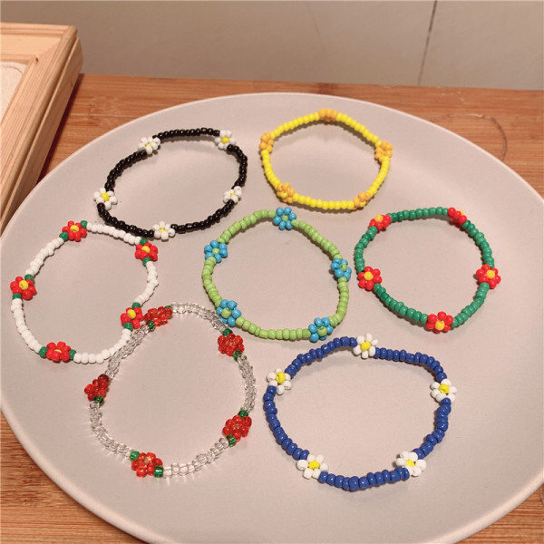 Flower rice bead elastic rope bead bracelet ins style retro temperament versatile bracelet for women