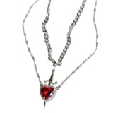 Valentine's Day One Arrow Heart piercing Love Dagger Sword Pendant Double layer Love Necklace Anime Alloy Jewelry