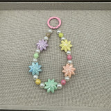 Macaron colored beaded mobile phone chain, cute love flower butterfly pendant, girl's heart pearl bag ornament
