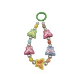 Macaron colored beaded mobile phone chain, cute love flower butterfly pendant, girl's heart pearl bag ornament