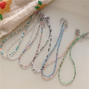 Vintage colored beaded rice bead necklace, girlish style rainbow rice bead necklace, Bohemian colored necklace