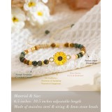 4mm natural stone bracelet with gold spacer beads, flat knot weaving, sunflower bracelet, gold bracelet