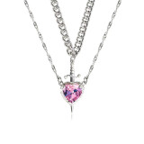 Valentine's Day One Arrow Heart piercing Love Dagger Sword Pendant Double layer Love Necklace Anime Alloy Jewelry