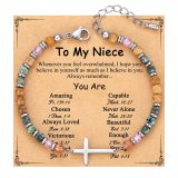 Natural Pine Stone Bracelet Stainless Steel Cross 4mm Picture Stone Powder Crystal Bracelet African Pine Cross Bracelet