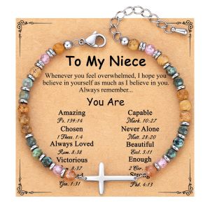 Natural Pine Stone Bracelet Stainless Steel Cross 4mm Picture Stone Powder Crystal Bracelet African Pine Cross Bracelet