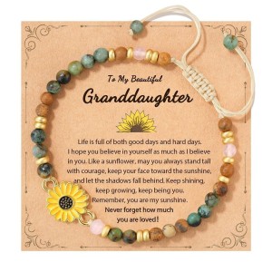 4mm natural stone bracelet with gold spacer beads, flat knot weaving, sunflower bracelet, gold bracelet