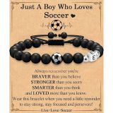 Black Matte Sports Bracelet Alloy Football Pendant Silver Bead 26-Letter Beaded Bracelet 8M Black Matte Letter Bracelet
