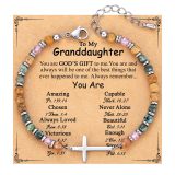 Natural Pine Stone Bracelet Stainless Steel Cross 4mm Picture Stone Powder Crystal Bracelet African Pine Cross Bracelet