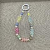 Macaron colored beaded mobile phone chain, cute love flower butterfly pendant, girl's heart pearl bag ornament