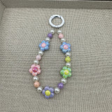 Macaron colored beaded mobile phone chain, cute love flower butterfly pendant, girl's heart pearl bag ornament
