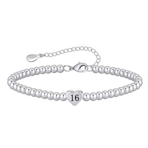 Birthday Bracelet Stainless Steel Silver Beads Heart shaped Letter Beads Adjustable Bracelet Women's Love