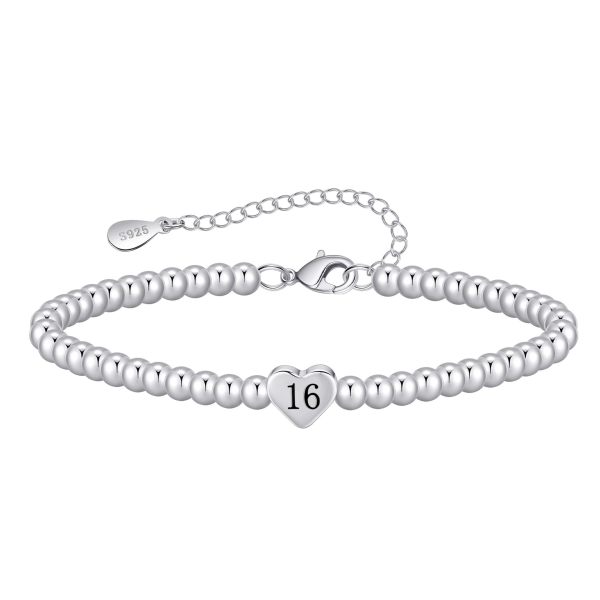 Birthday Bracelet Stainless Steel Silver Beads Heart shaped Letter Beads Adjustable Bracelet Women's Love