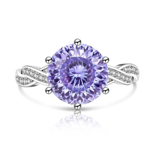 Women's Colored Gemstone Ring with Violet High-Carbon Diamond Inlay Jewelry