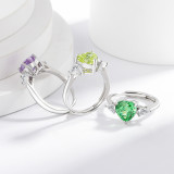 Colored Gemstone Ice Flower Diamond Love Ring Female Inlaid High Carbon Diamond Ring