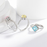Colored Gemstone Ice Flower Cutting Clover Ring, Sparkling High Carbon Diamond Ring