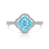 Colored Gemstone Ice Flower Cutting Clover Ring, Sparkling High Carbon Diamond Ring