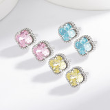 Ice Flower Cut High Carbon Diamond Clover Earnail Color Treasure Earrings