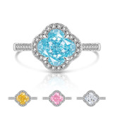 Sparkling Ice Flower Cut High Carbon Diamond Clover Ring Lucky Grass Ring